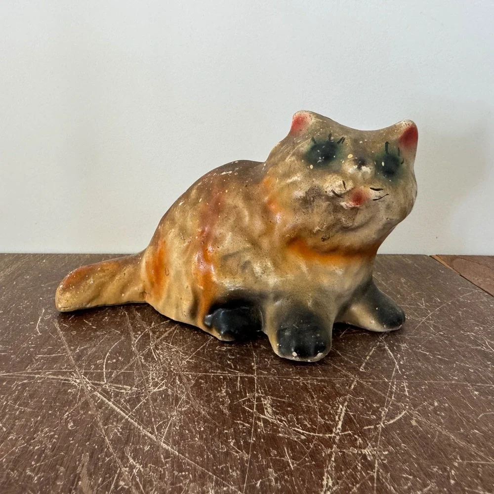 Vintage Ceramic Cat‎ Figurine Hand Painted Kitten Animal Decor Collectible
